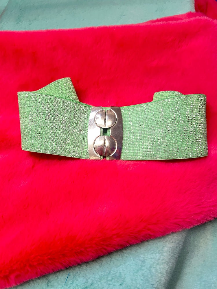 BELT ELASTIC Green neon GLITTER 80S GOLD