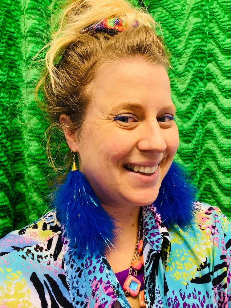 Earrings - Fluff Boa - Blue