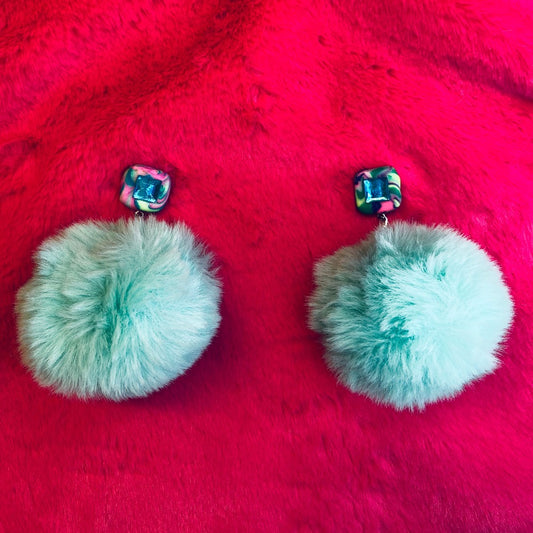 Earrings - Fluff Pompon - Minty