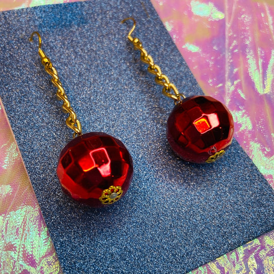 Earrings - Discoball - Red