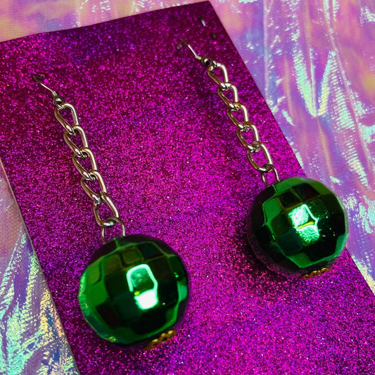 Earrings - Discoball - Green