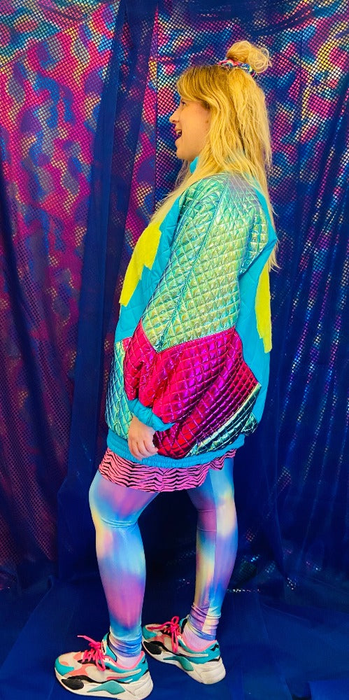 🌈 Handmade colorful AMAZING Jacket. With faux fur heart and with pockets! Iconic piece!   🧵One piece available!   🛒This product is finished and ready to send!  📏 One size. Modelsize is XL  🎨  Wanna have a custom made size or design?   YOU can also choose for different other fabric or color!! Contact us! Info@sabinestaartjes.com