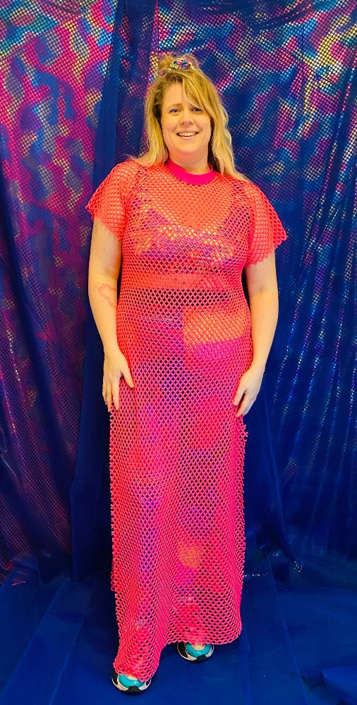 🌈 Handmade colorful Pink See Through Mesh Dress. 🛒This product is finished and ready to send! 📏 One size. Model size is XL 🎨 Wanna have a custom made size or design? YOU can also choose for different other fabric or color!! Contact us! Info@sabinestaartjes.com