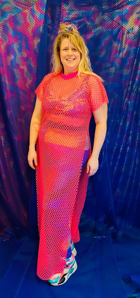 🌈 Handmade colorful Pink See Through Mesh Dress.  🛒This product is finished and ready to send!  📏 One size. Model size is XL  🎨  Wanna have a custom made size or design? YOU can also choose for different other fabric or color!! Contact us! Info@sabinestaartjes.com