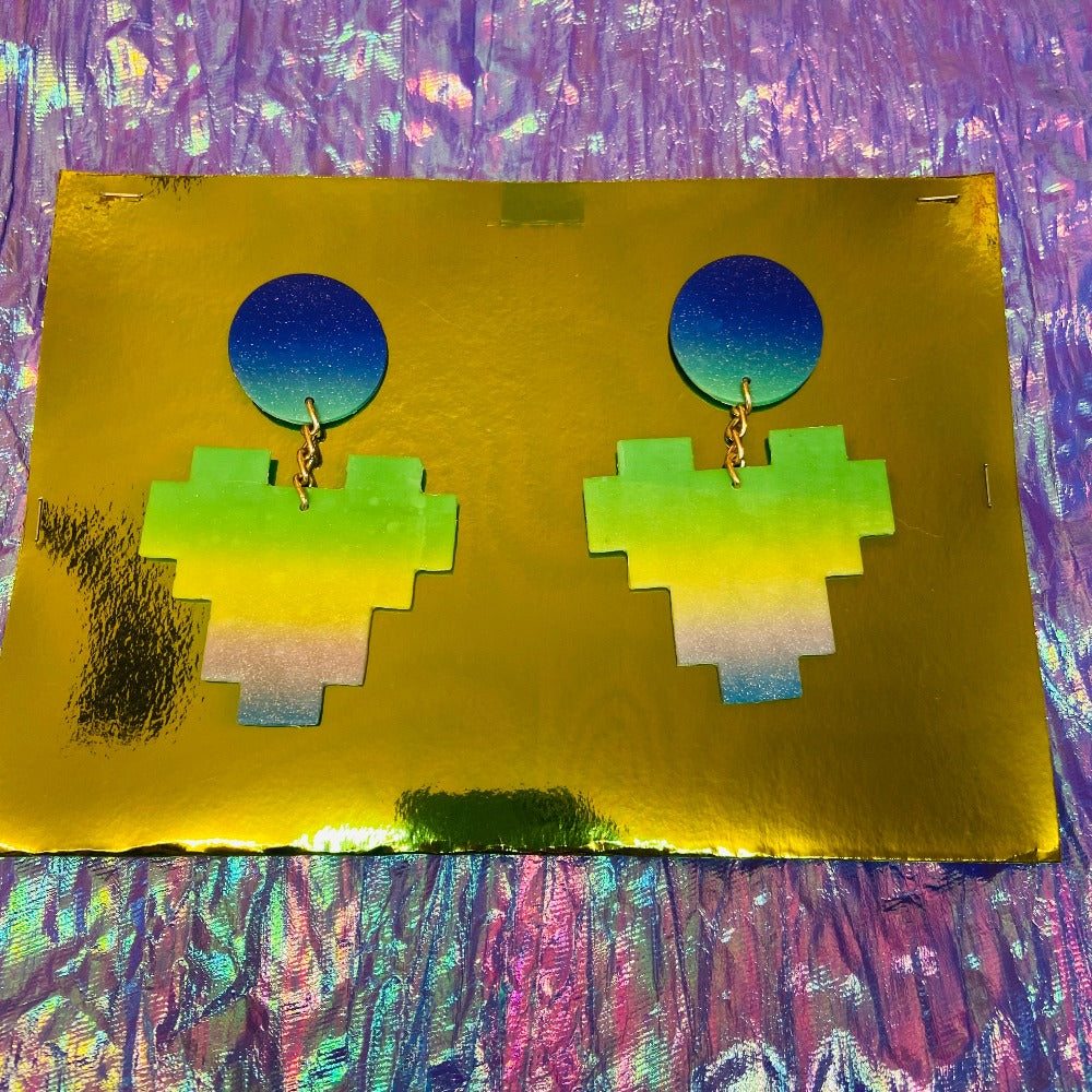 Earring - Clay - Stud Heart - Green Ombre