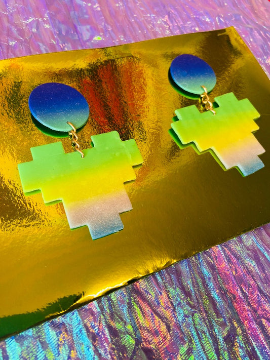 Earring - Clay - Stud Heart - Green Ombre
