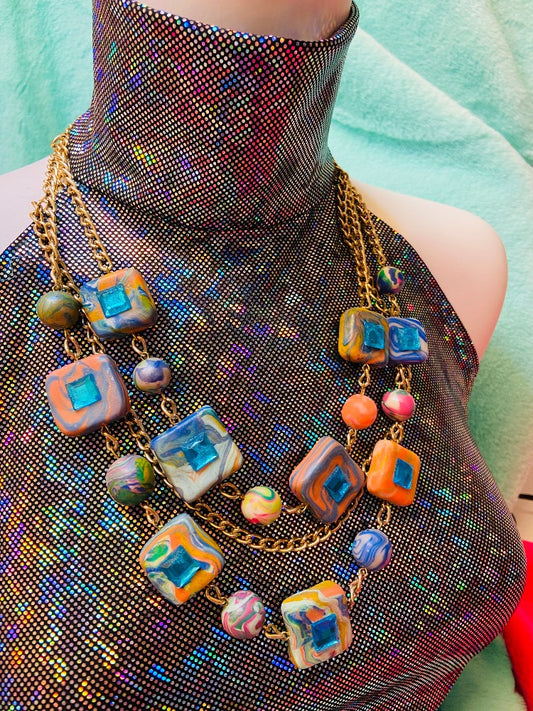Clay polymer clay necklace handmade colorful shine