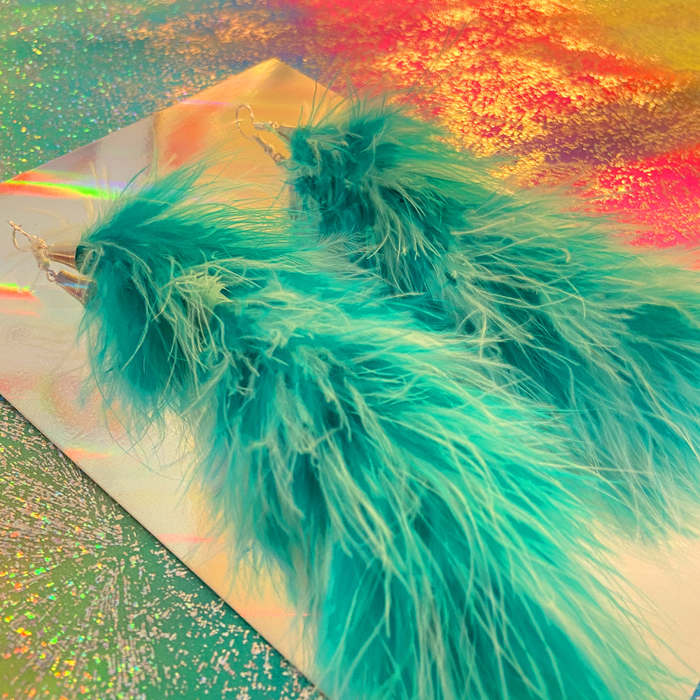Earrings - Fluff Boa - Aqua
