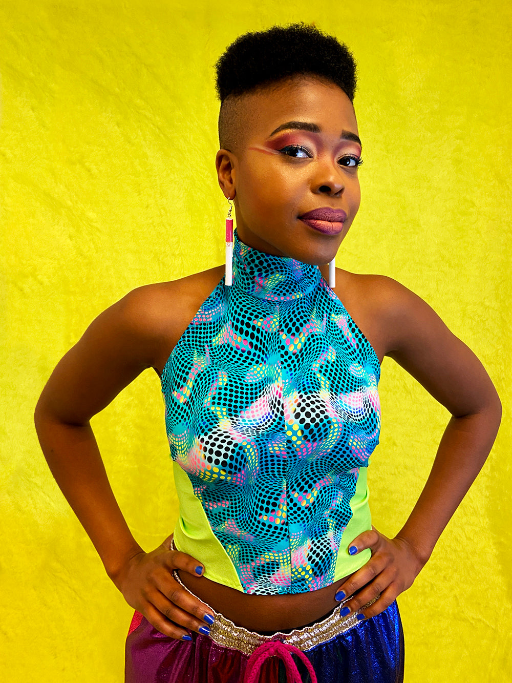 Turtleneck Top Aqua Dots and Neon Yellow – Studio Sabine Staartjes