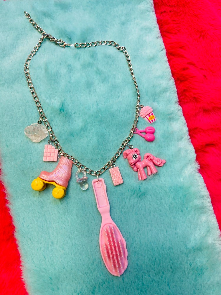 Barbie necklace brush rollerskate mlp pony mylittlepony pink cherry popcorn cloud 