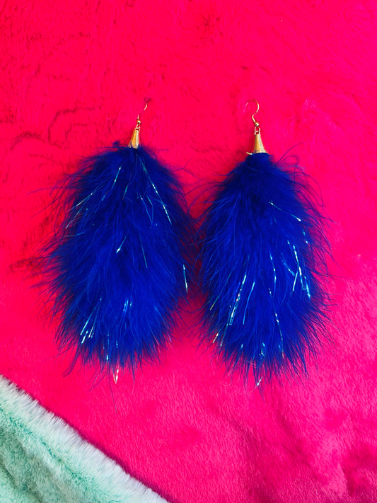Earrings - Fluff Boa - Blue