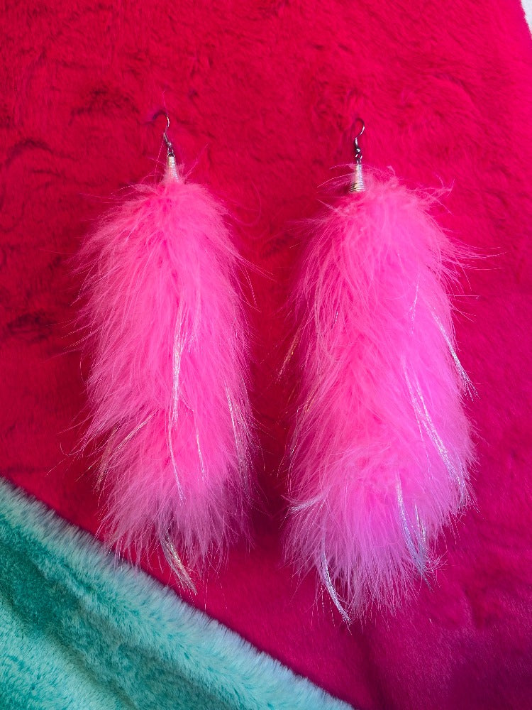 Earrings - Fluff Boa - Pink