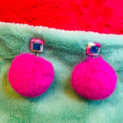 Earrings - Fluff Pompon - Pink