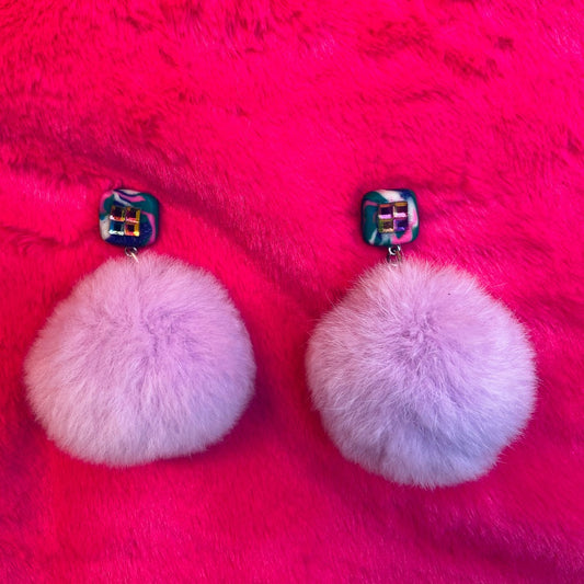 Earrings - Fluff Pompon - Lilac