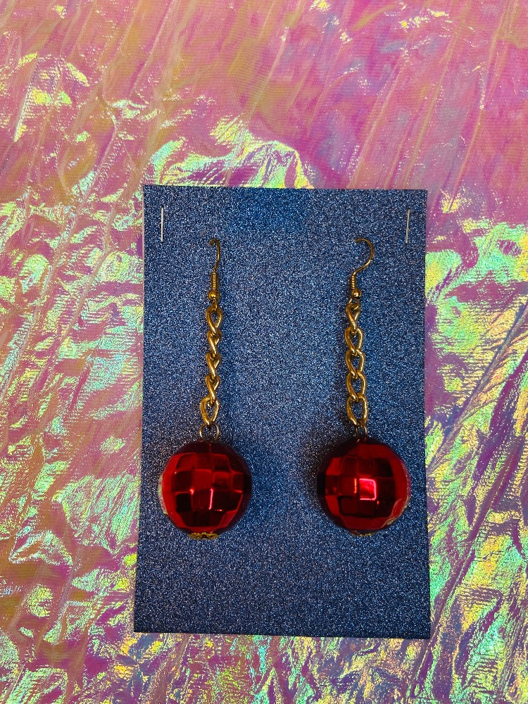 Earrings - Discoball - Red