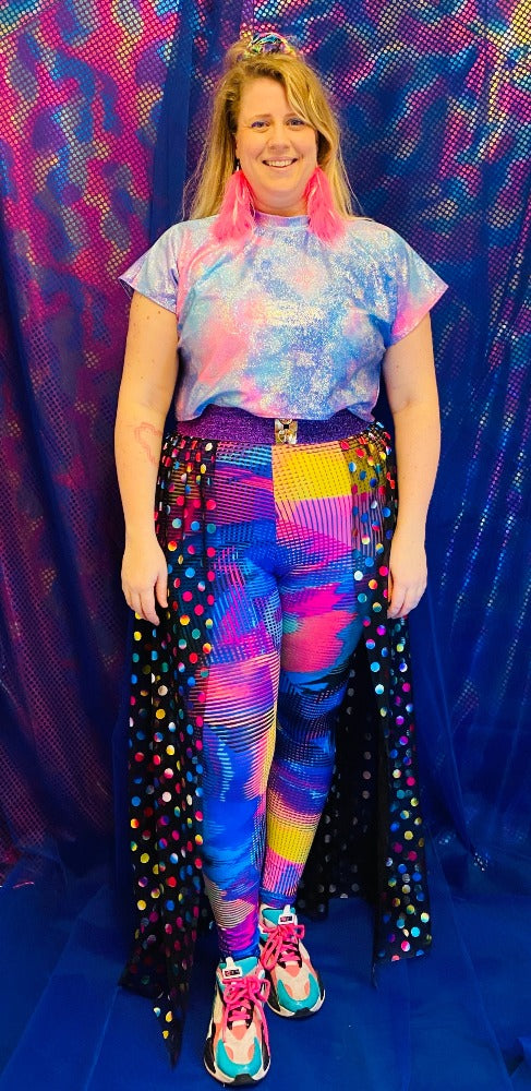 Skirt Belt - Black Mesh Rainbow Polkadot