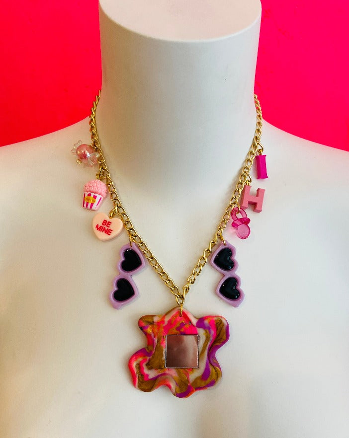 🌈 ALL THE CUTE THINGS ON YOUR NECK  🍭 Including handmade clay mirror  🛒 This product is ready to send!  🎨 Color of the chain is silver  ⚖️ 17 gram in total  📏 25 cm   * Product can be slightly different than the photo